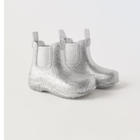 NWT Zara Size 6.5 toddler silver glitter rainboots - Picture 2 of 5